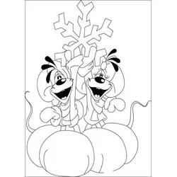 Coloriage Diddlina et Diddl tenant un flocon de neige géant