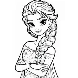 Coloriage Elsa aux cheveux tressés et bras croisés