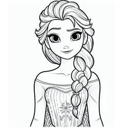 Coloriage Elsa souriante avec sa tresse