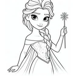 Coloriage Elsa tenant une baguette en flocon de neige