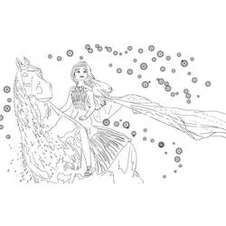 Coloriage Elsa montant un cheval d'eau magique