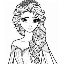 Coloriage Elsa à la tresse et à la tiare