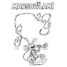 Coloriage Marsupilami avec sa longue queue enroulée en spirales
