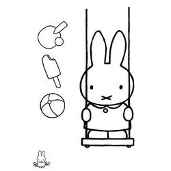 Coloriage Miffy sur une balançoire avec des objets d'été