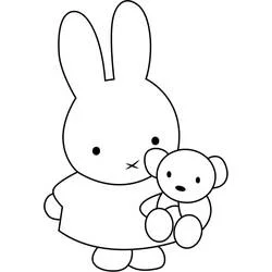 Coloriage Miffy tenant son ourson en peluche