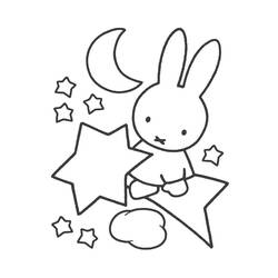 Coloriage Miffy assise parmi les étoiles et la lune