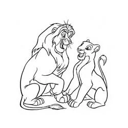 Coloriage Nala et Simba riant ensemble