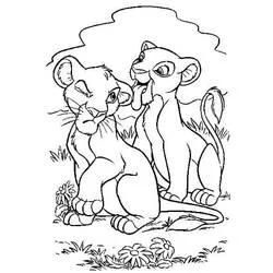 Coloriage Nala et Simba assis ensemble