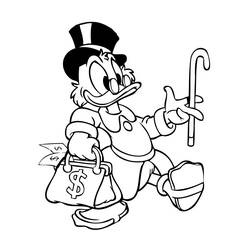Coloriage Picsou marchant avec sa canne et son sac d'argent