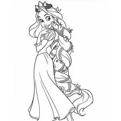 Coloriage Raiponce avec sa longue tresse fleurie