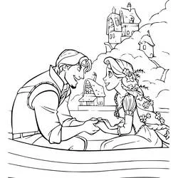 Coloriage Raiponce et Flynn Rider se tenant la main dans une barque