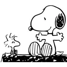 Coloriage Snoopy dansant avec Woodstock