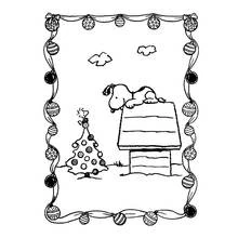 Coloriage Snoopy sur sa niche à Noël