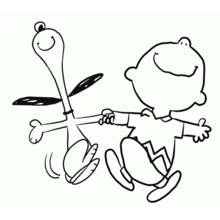 Coloriage Snoopy dansant main dans la main avec Charlie Brown