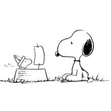 Coloriage Snoopy regardant Woodstock naviguer sur un bateau