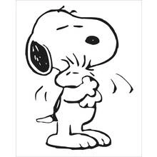 Coloriage Snoopy faisant un câlin à Woodstock