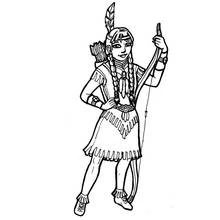 Coloriage Amérindien fille tenant un arc