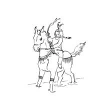 Coloriage Amérindien à cheval tenant un arc
