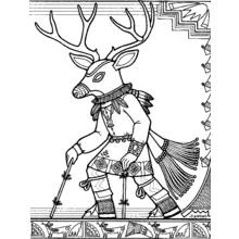 Coloriage Danseur à tête de cerf en costume rituel