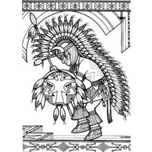 Coloriage Chef amérindien dansant avec coiffe de plumes