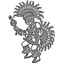 Coloriage Amérindien dansant avec une parure de plumes