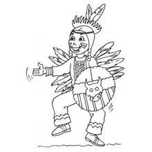Coloriage Amérindien dansant avec un bouclier