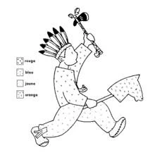 Coloriage Amérindien courant avec un cheval bâton