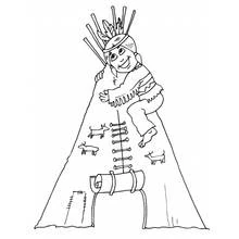 Coloriage Amérindien grimpant sur un tipi