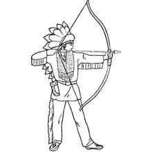 Coloriage Amérindien visant avec un arc et une flèche