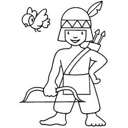 Coloriage Amérindien garçon tenant son arc