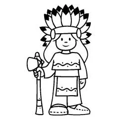 Coloriage Amérindien petite fille en tenue traditionnelle