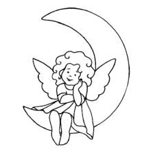Coloriage Ange assis sur un croissant de lune