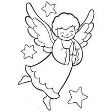 Coloriage Ange priant entouré d'étoiles