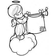 Coloriage Ange étendant du linge sur un nuage