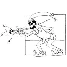Coloriage Bouffon tenant une marotte à son effigie