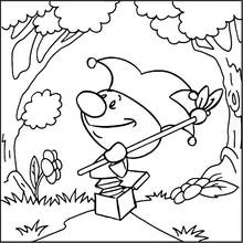 Coloriage Bouffon tenant un bâton dans la forêt