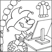 Coloriage Bouffon travaillant sur un ordinateur
