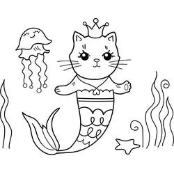 Coloriage Chat Sirène (Personnages) #212799 à imprimer et colorier