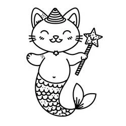 Coloriage Chat Sirène (Personnages) #212804, dessin gratuit prêt à imprimer