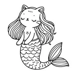 Coloriage Chat Sirène (Personnages) #212805, dessin gratuit prêt à imprimer