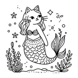 Dessin Chat Sirène (Personnages) #212810 à colorier pour petits et grands