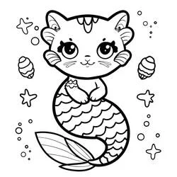 Joli coloriage Chat Sirène (Personnages) #212817, prêt à imprimer