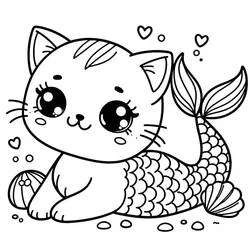 Joli coloriage Chat Sirène (Personnages) #212820, prêt à imprimer