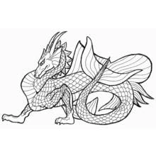 Coloriage Dragon enroulé avec ailes et longue queue