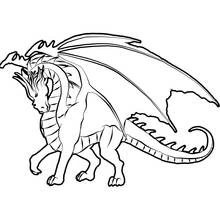 Coloriage Dragon en marche aux ailes déployées