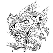 Coloriage Dragon enroulé à la crinière flammée