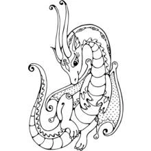Coloriage Personnage dragon femelle enroulé avec queue et ailes