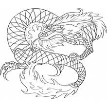 Coloriage Dragon chinois enroulé à la crinière flottante