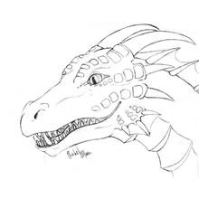 Coloriage Dragon tête avec écailles et cornes pointues