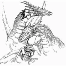 Coloriage Dragon à trois têtes aux écailles détaillées
